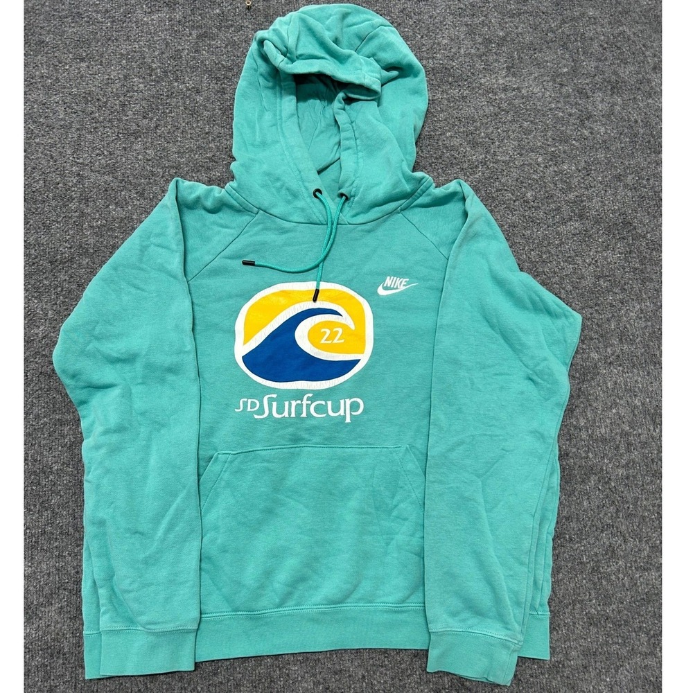 Nike Hoodie Womens Size L Teal SD Surfcup Graphic Pullover Long Sleeve Sweater